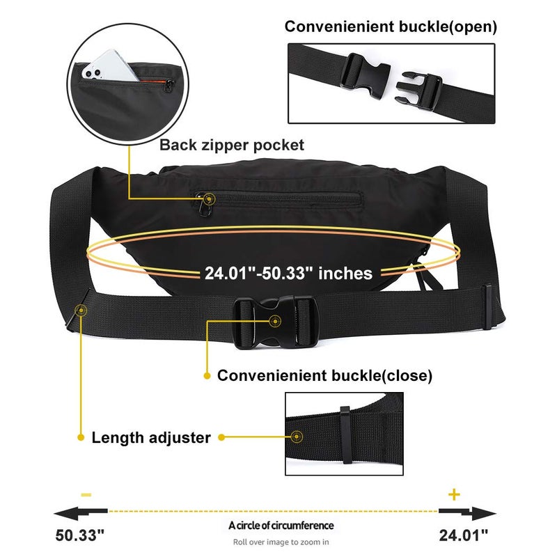 HYC00 Large Fanny Pack for Men Women Plus Size Waist Waterproof, Gym Outdoor Fashion Belt Waist Bag Pack Pouch for Men with Zipper Adjustable Strap - Image 3